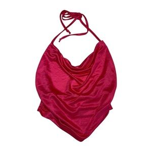 Hot Pink Satin Cowl Neck Halter Top Size Small